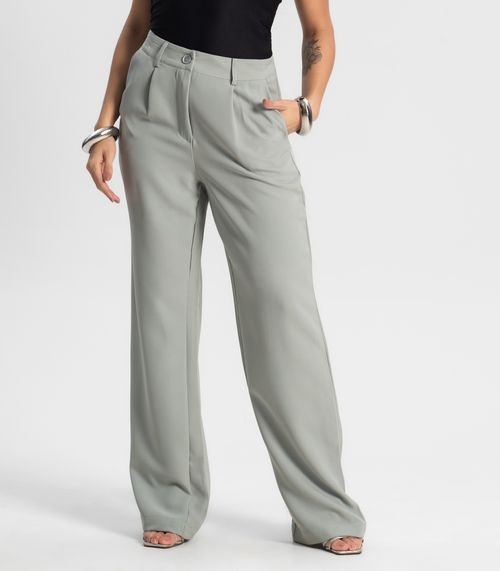 Calça Feminina Reta Em Alfaiataria Style Box Cinza