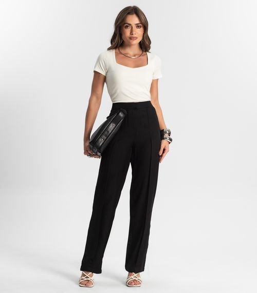 Calça Feminina Reta Alfaiataria Style Box Preto