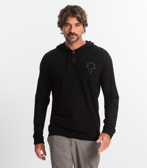 Camiseta Masculina Manga Longa Com Capuz Diametro Preto