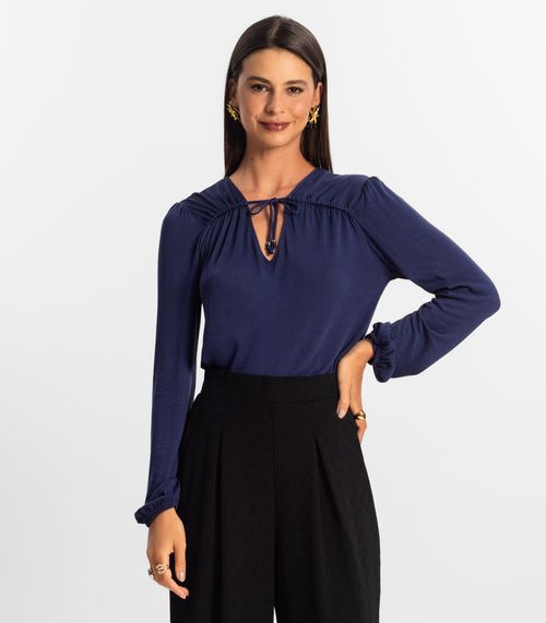 Blusa Manga Longa Feminina Rovitex Azul