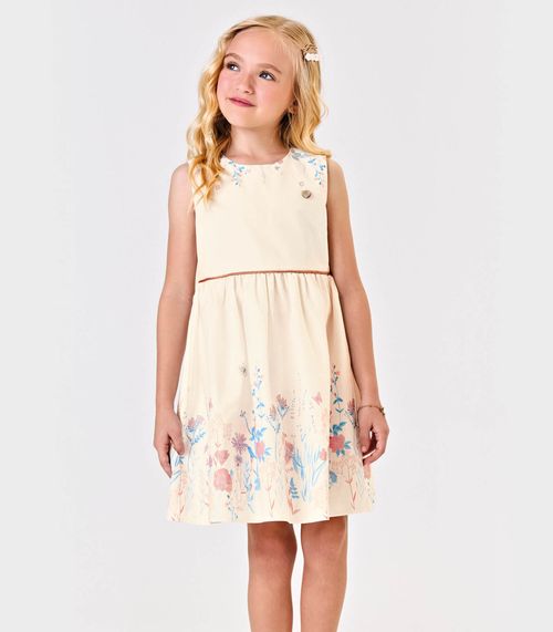 Vestido Tricoline Estampado Trick Nick Bege