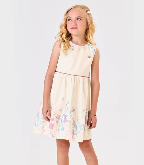 Vestido Tricoline Estampado Trick Nick Bege