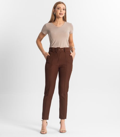 Calça Alfaiataria Tradicional Com Cinto Select Marrom