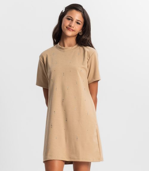 Vestido Juvenil Com Strass Minty Marrom