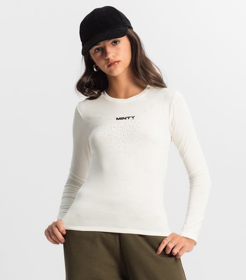 Blusa Juvenil Com Strass Manga Longa Minty Bege