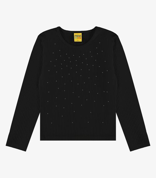 Blusa Manga Longa Com Aplicação Strass Rovi Kids Preto