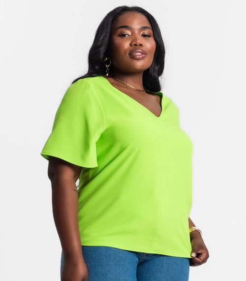 Blusa Plus Size Feminina Decote V Secret Glam Verde