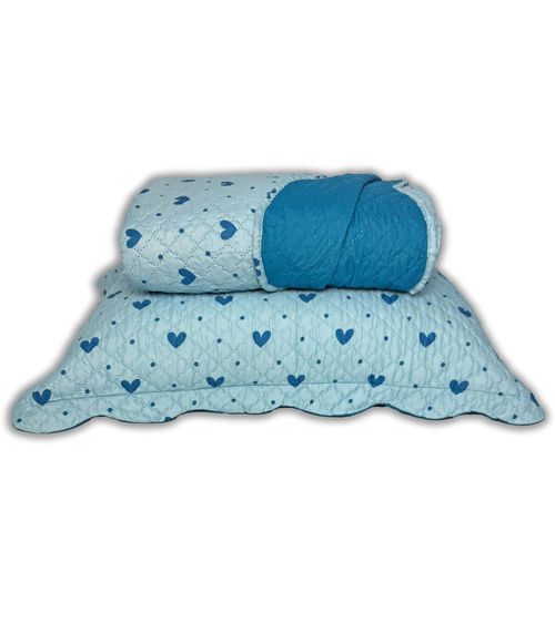 Cobreleito Queen Corações Dupla Face Lepper Azul