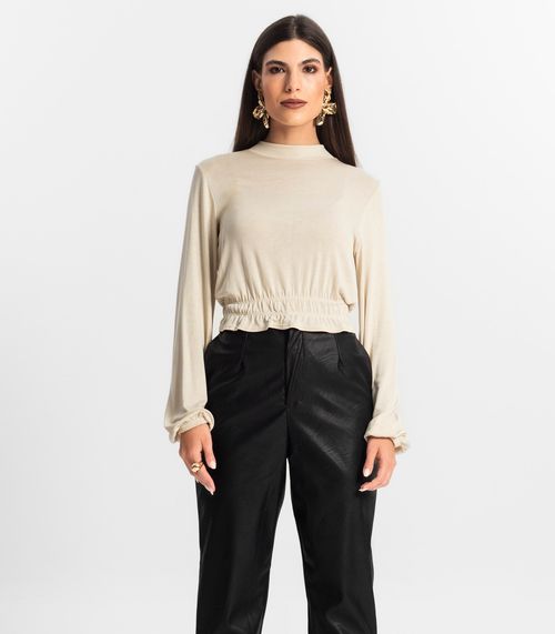 Blusa Feminina Tricot Manga Longa Endless Bege