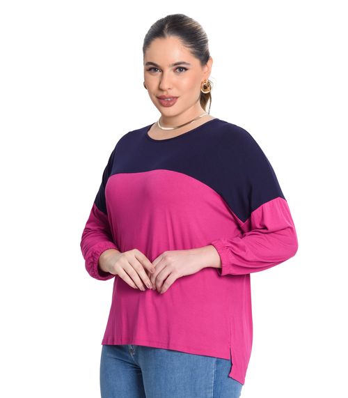 Blusa Manga Longa Plus Size Feminina Secret Glam Rosa