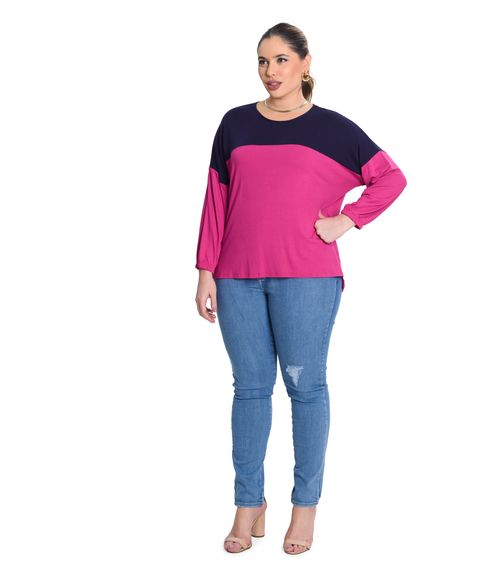 Blusa Manga Longa Plus Size Feminina Secret Glam Rosa