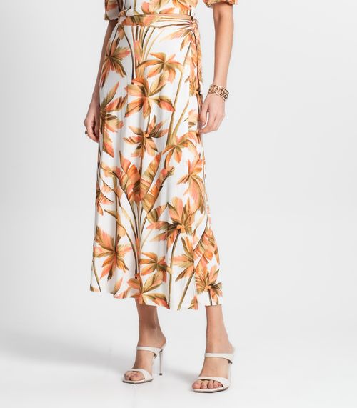 Saia Midi Feminina Estampada Endless Bege