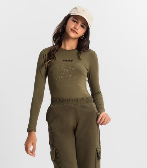 Blusa Juvenil Com Strass Manga Longa Minty Verde
