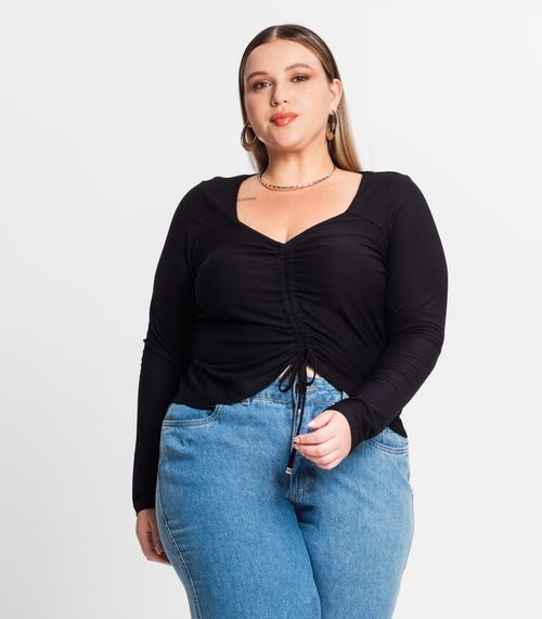 Blusa Feminina Manga Longa Em Viscose Secret Glam Preto