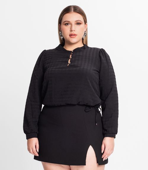 Blusa Plus Size Em Air Flow Xadrez Secret Glam Preto