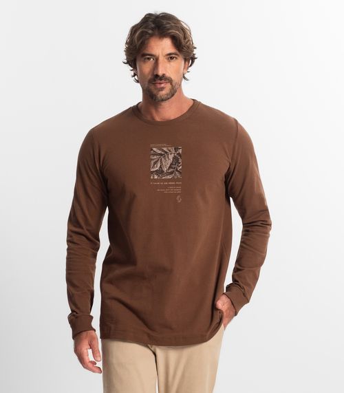 Camiseta Masculina Manga Longa Diametro Marrom
