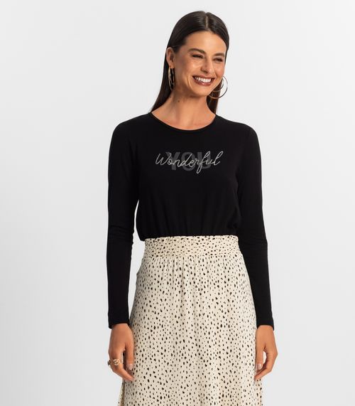 Blusa Manga Longa Feminina Rovitex Preto