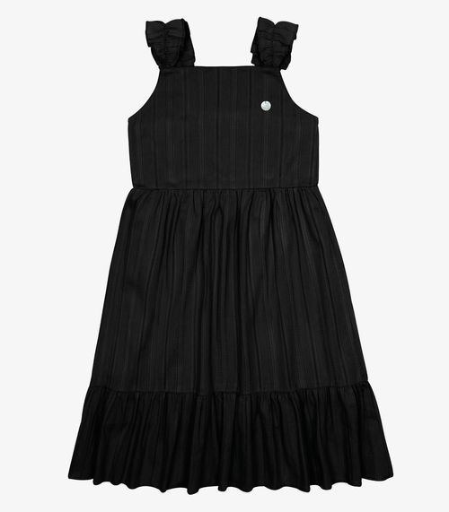 Vestido Midi Tricoline Maquinetada Trick Nick Preto