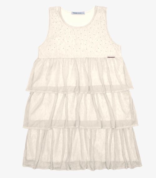 Vestido Infantil Meia Malha e Chiffon Trick Nick Bege