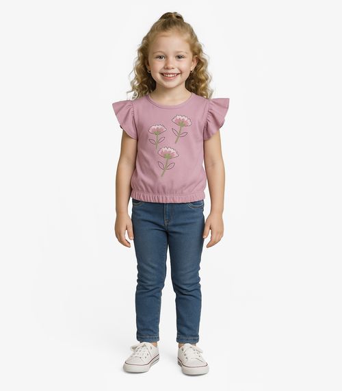 Blusa Infantil Manga Curta Infinita Cor Rosa