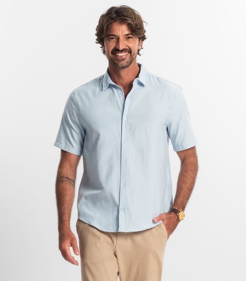 Camisa Social Masculina Manga Curta Select Azul