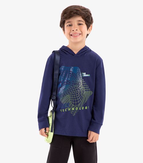 Camiseta Infantil Manga Longa Com Capuz Rovi Kids Azul