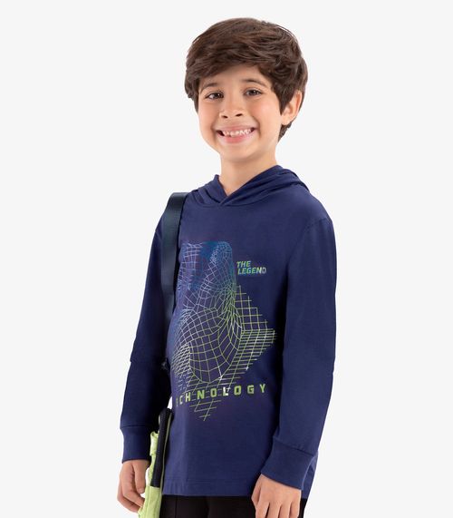 Camiseta Infantil Manga Longa Com Capuz Rovi Kids Azul