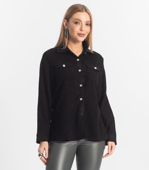 Camisa Feminina Cotelê Com Botões Atrativa Modas Preto