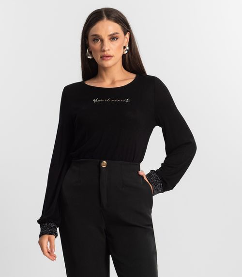 Blusa Manga Longa Tricot Endlles Preto