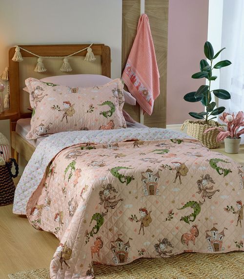 Kit Cobre Leito Casual Kids Casal Appel Rosa