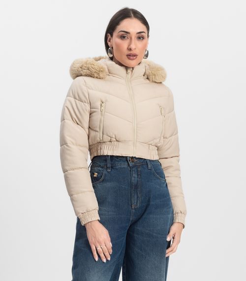 Jaqueta Feminina Peluciada Com Capuz Sea Surf Bege