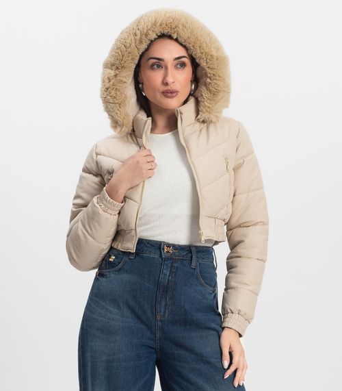 Jaqueta Feminina Peluciada Com Capuz Sea Surf Bege