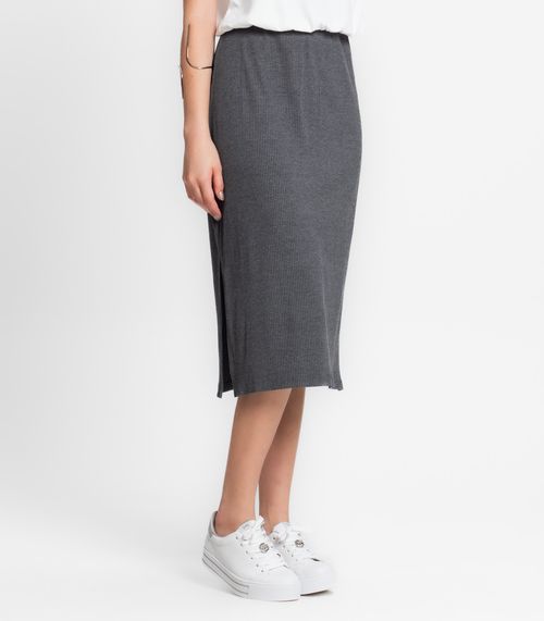 Saia Midi Canelada Infinita Cor Cinza