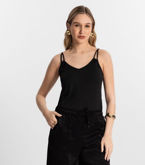 Blusa De Alça Semi Acabada Malha Delicate Rovitex Preto