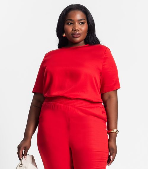 Blusa Plus Size Feminina Manga Curta Secret Glam Vermelho