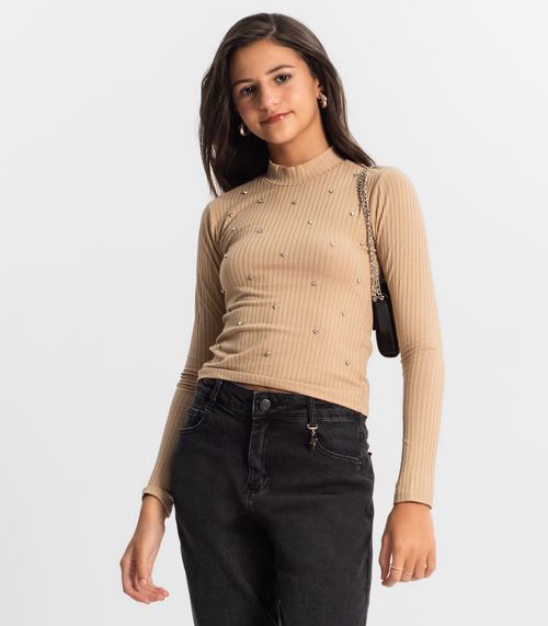 Blusa Juvenil Feminina Em Ribana Minty Marrom