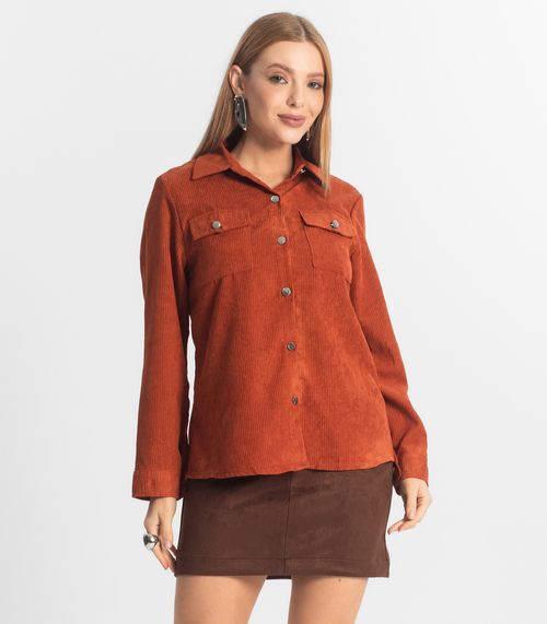 Camisa Feminina Cotelê Com Botões Atrativa Modas Amarelo