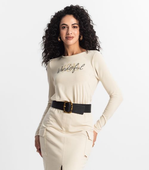 Blusa Manga Longa Feminina Rovitex Bege
