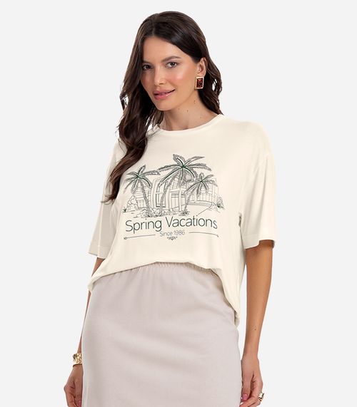 Blusa Feminina Over com Estampa e Glitter Rovitex Bege