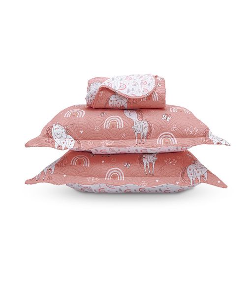 Kit Cobre Leito Casual Kids Casal Appel Rosa