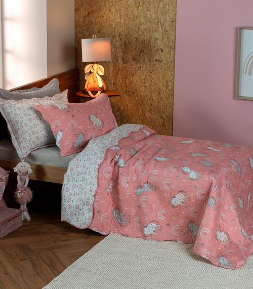 Kit Cobre Leito Casual Kids Casal Appel Rosa