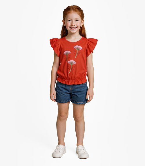 Blusa Infantil Manga Curta Infinita Cor Laranja