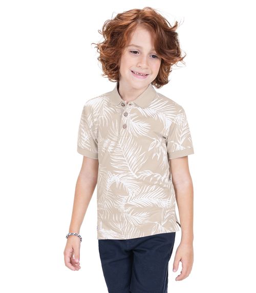 Camisa Polo Infantil Em Cotton Trick Nick Bege