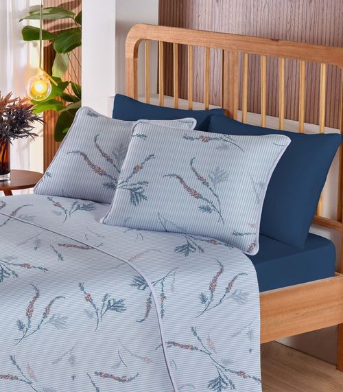 Jogo De Cama Casal Premium 4 Peças Vivaldi Azul