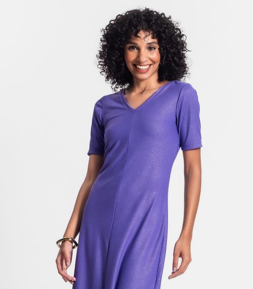 Vestido Midi Ribana Canelada Lurex Rovitex Roxo