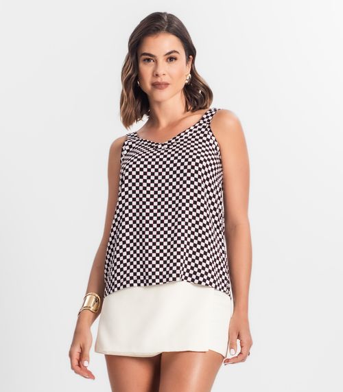 Regata Feminina Quadriculada Infinita Cor Preto