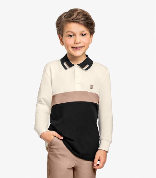 Polo Infantil Menino Manga Longa Trick Nick Bege