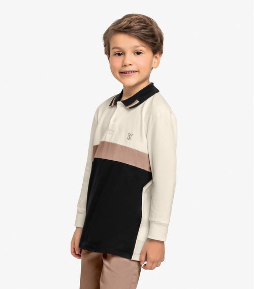 Polo Infantil Menino Manga Longa Trick Nick Bege