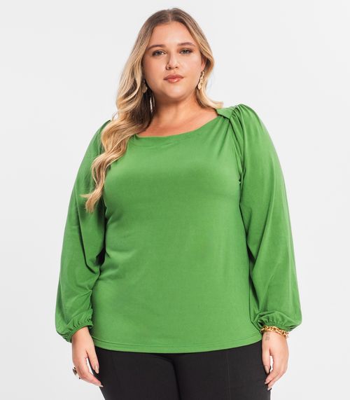 Blusa Plus Size Manga Longa Secret Glam Verde