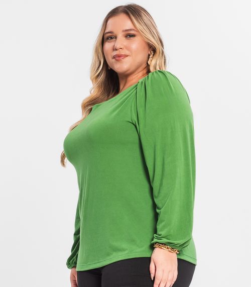 Blusa Plus Size Manga Longa Secret Glam Verde